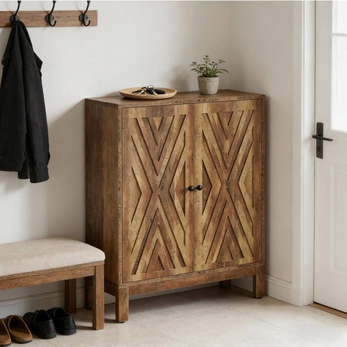 ROVRYN Meuble a chaussures 2 portes 90 x 35 x 110 cm style industriel MDF et metal marron rustique