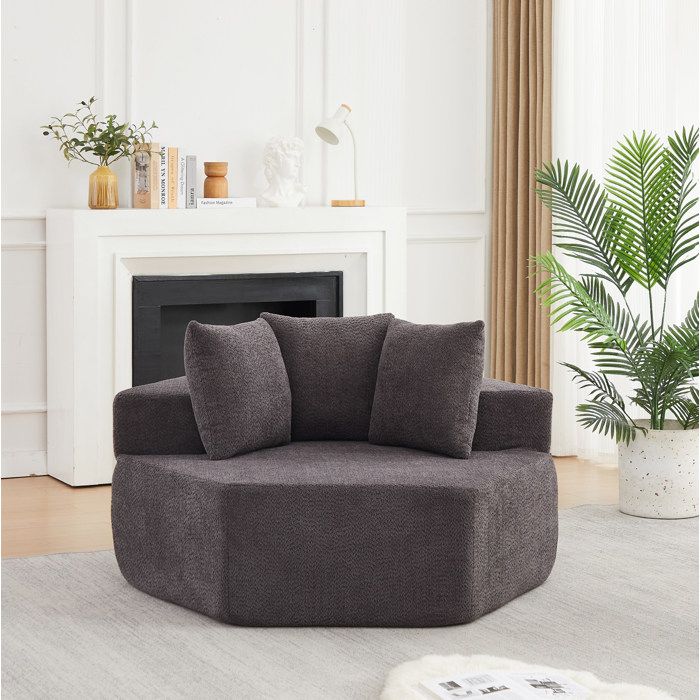 Fauteuil modulable hexagonal 1 place avec 3 coussins - MEUNIQ - lounge fixe dessous antidérapant chenille bouclée gris