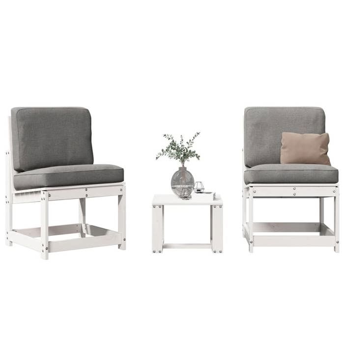 Blanc Salon de jardin 3 pcs blanc bois massif de pin - Siège de balcon LV67485