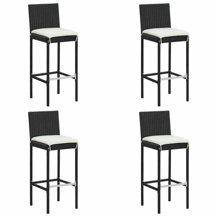 Noir Tabourets de bar de jardin et coussins lot de 4 résine tressée - Siège de balcon LV61969