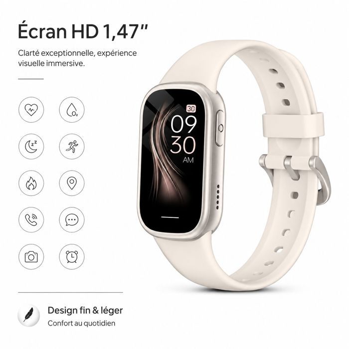 Bracelet connecté – Écran 1.47 Suivi Tension Artérielle SpO2 – Sport Santé Quotidienne – 45x26.5mm Gris argenté