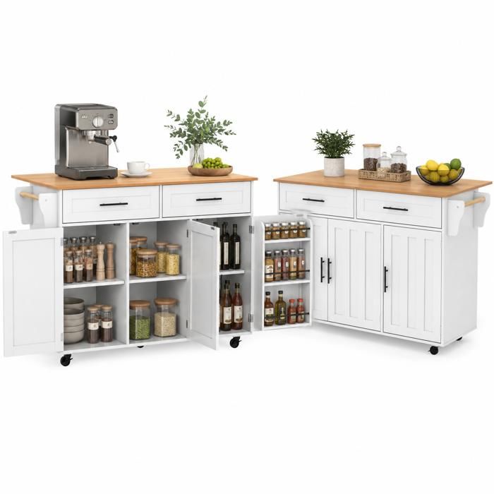 Desserte de cuisine - FURNITURER - 120x71 cm - Plan rabattable - Roulettes verrouillables - Rangements réglables Desserte de cuisine - FURNITURER - 120x71 cm - Plan rabattable - Roulettes verrouillables - Rangements réglables