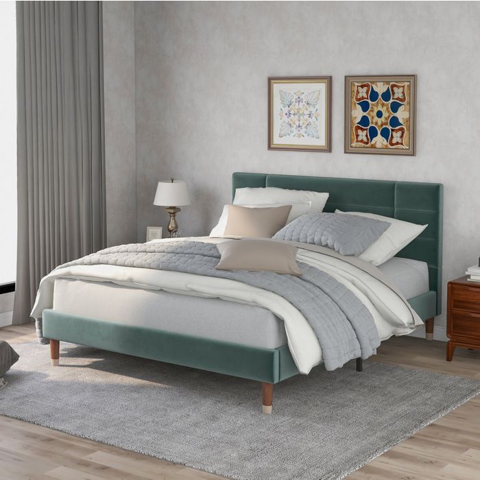 VUENOR Ensemble sommier matelas 140 x 200 cm vert foncé – lit rembourré avec tête de lit