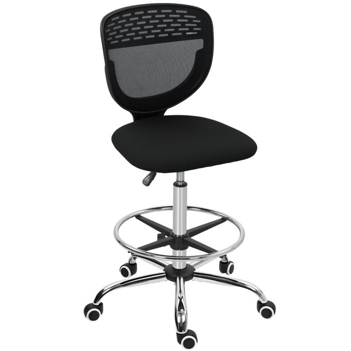 Chaise de bureau haute noire – assise rembourrée repose-pieds réglable