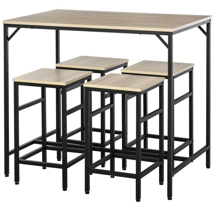 Ensemble Table de Bar Industriel + 4 tabourets Repose-Pieds en Bois couleur Jaune Clair Cadre en métal Noir Ensemble Table de Bar Industriel + 4 tabourets Repose-Pieds en Bois couleur Jaune Clair Cadre en métal Noir
