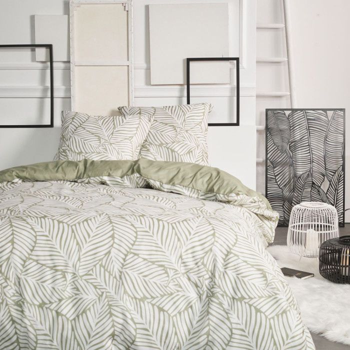 Parure De Lit Double En Flanelle De Coton – Imprimé Floral Vert – Taies Carrées 63x63 Cm – Chaud Et Doux ! - 6