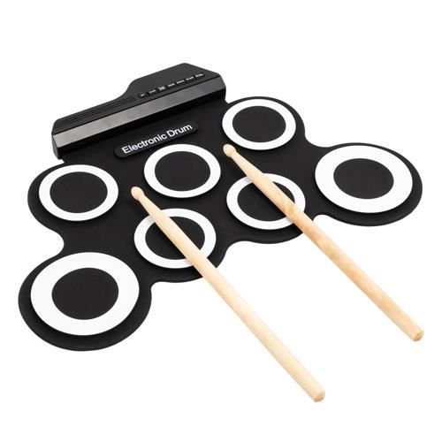 Kit Batterie électronique Portable 9 Pads Avec Haut-parleurs - Parfait Pour Débutants, Pliable, Avec Baguettes Et Pédale