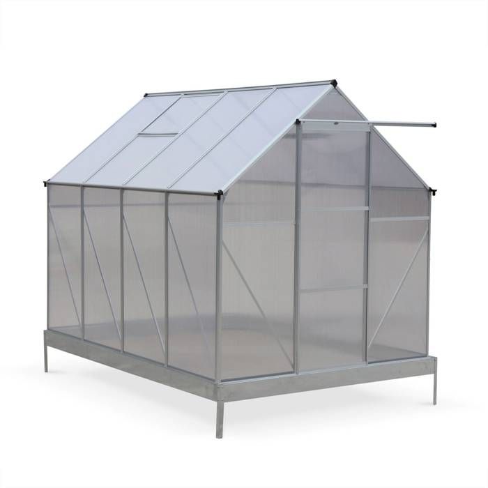 Serre de jardin Chene en polycarbonate 5m² avec base, 2 lucarnes de toit, gouttière, Polycarbonate 4mm