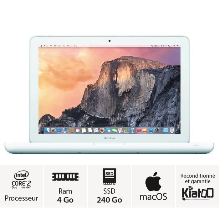  PC Portable macbook apple 13 pouces intel core 2 duo 4go ram 240 go ssd disque dur mac os clavier QWERTY pas cher