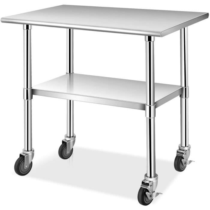 Table De Travail Inox Cuisine Avec 2 Etageres Hauteur De Couche