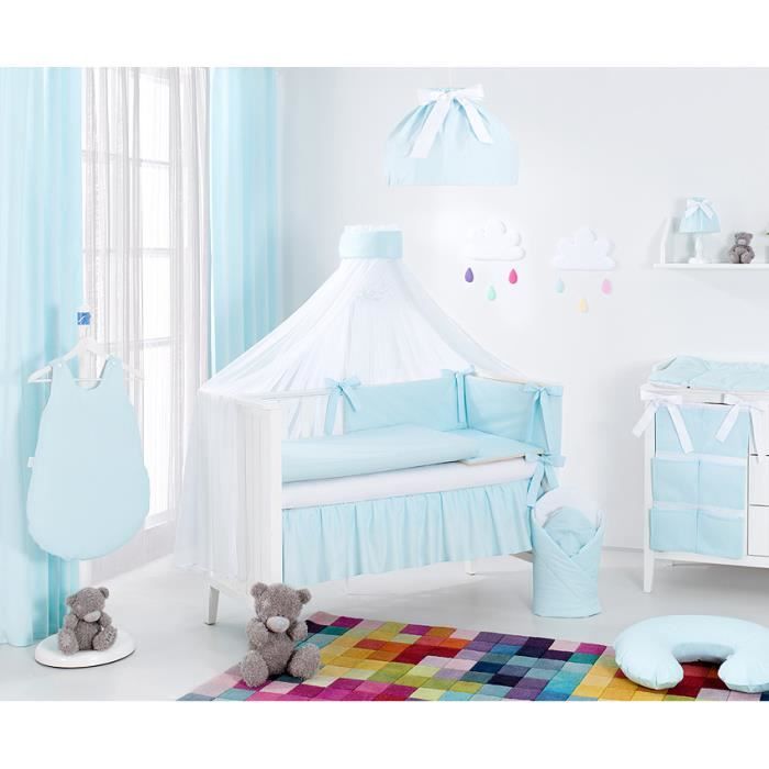 Solenzo Parure De Lit Bebe Bleu Turquoise Beige 70x140cm 11 Pieces Tour De Lit Reversible Cdiscount Puericulture Eveil Bebe