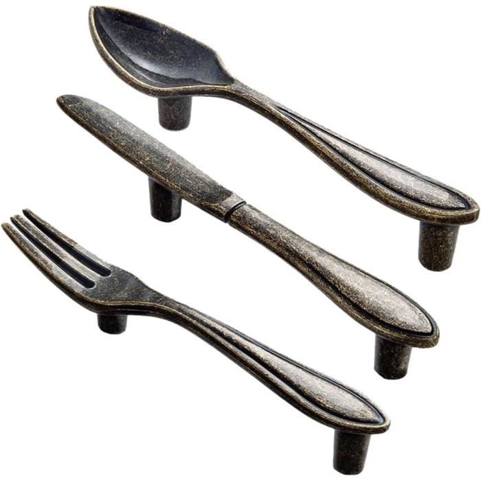 3 x Poignée De Traction Cuillère Fourchette Placard Porte Armoire Fantaisie Bronze