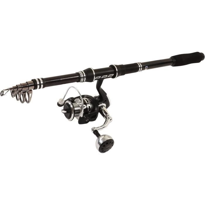 Lot De 2 Combos Pêche Télescopiques 2,1 M - Avec Moulinets, Pour Silure, En Fibre De Carbone