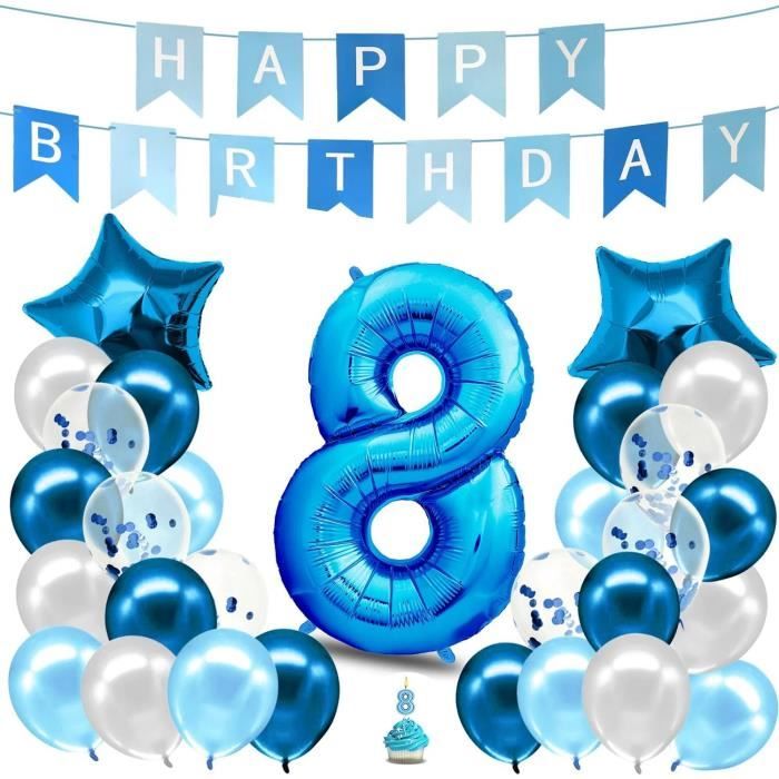 Décoration d'anniversaire garçon 8 ans, ballon 8 décorations d'anniversaire,  ballon gonflable Happy Birthday décoration bleu g[918] - Cdiscount Maison