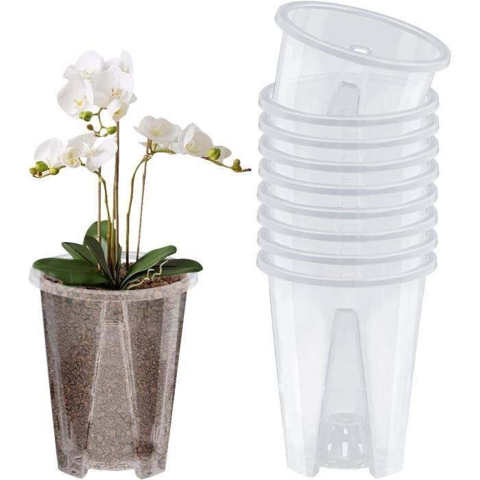 Lot de 10 pots d'orchidée transparents de 14 cm avec trous, pots de fleurs  en plastique durable, drainage des plantes pour semis - Cdiscount Jardin