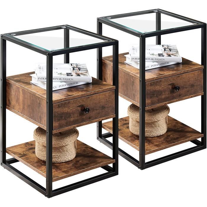 Table D'appoint Ronde En Verre Trempé - Design Moderne Noir - Pour Salon, Chambre, Bureau - 45x42 Cm