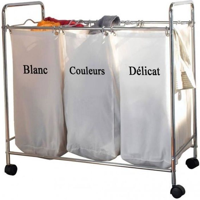 Panier à linge sur roulettes avec 3 compartiments[S223] - Cdiscount Maison