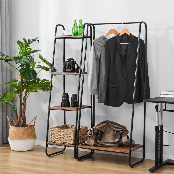 Penderie Porte Manteaux En Metal Avec Etagere En Bois Mdf