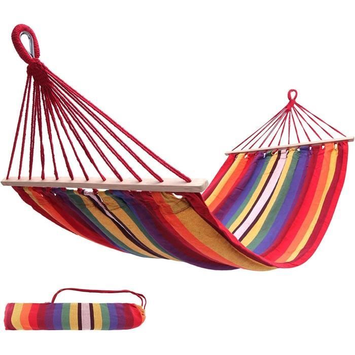 Hamac De Camping Extérieur – 200x145cm – Toile Canvas Multicolore – Portable
