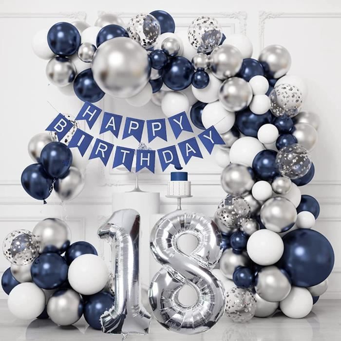 Decoration Anniversaire 18 Ans Garçon, 18 Ans Décorations Anniversaire De Fête En Bleu Argent