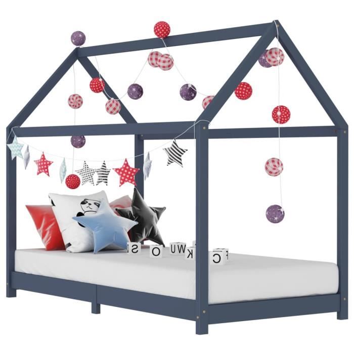 •{Best} Lit enfant•Sommeil•Lit enfant cabane - Structure lit denfant Gris Bois de pin massif 90 x 200 cm -138