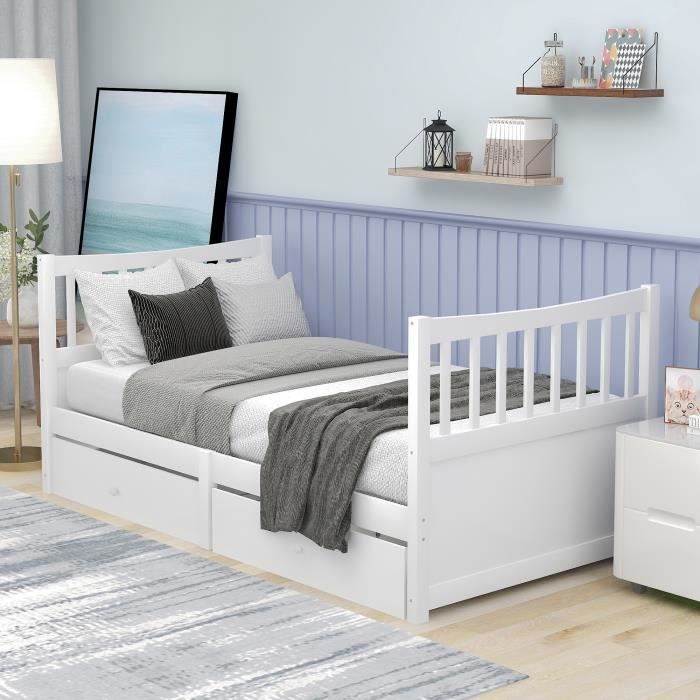 UNE Cadre de lit canapé lit 90x200 avec tiroirs pin massif lit d'invité  enfant ado lit simple blanc NOUVEAU - Cdiscount Maison