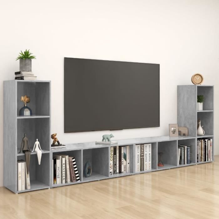 923®POP 107 x 35 x 37 cm DECO Set 4 Meubles TV Bas Design Contemporain décor - Meuble multimédia Armoire tele Gris béton 107x35x37 c
