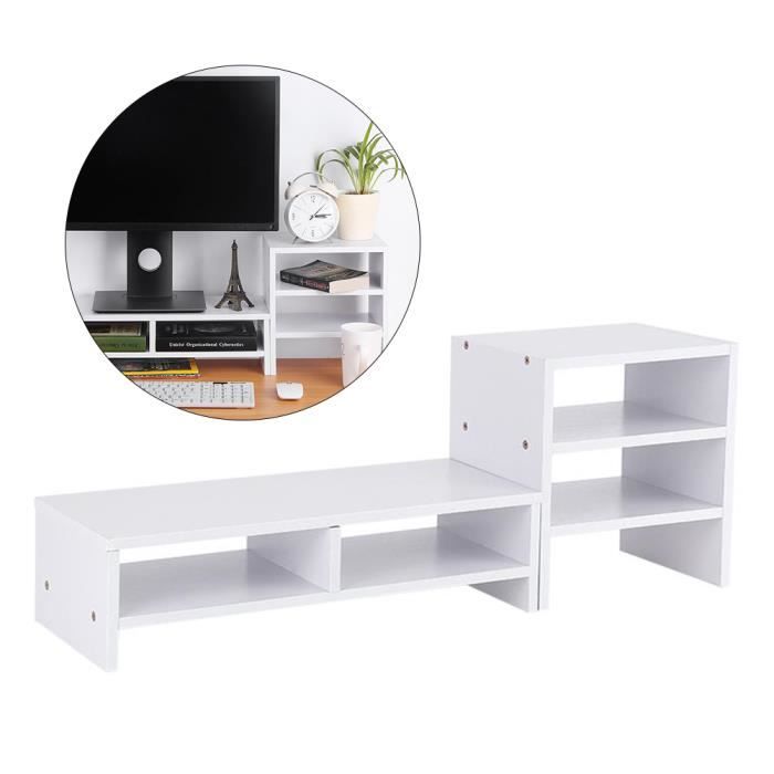 HOMCOM Organisateur Bureau 2 Niveaux - Étagère Rangement Bois Et Métal Noir 42x16,5x24,5 Cm