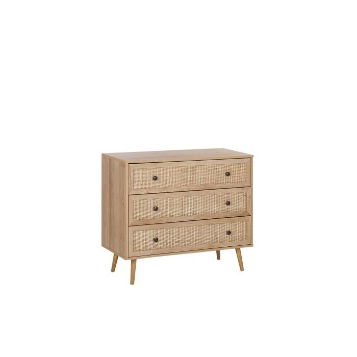 Commode - BELIANI - PONCA - 3 tiroirs - Bois clair - Rotin Commode - BELIANI - PONCA - 3 tiroirs - Bois clair - Rotin