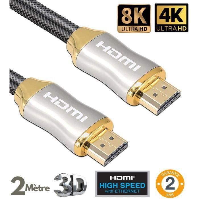 Câble HDMI 8K 4K professionnel 2.1 3D 2M, Full HD Haute Vitesse par