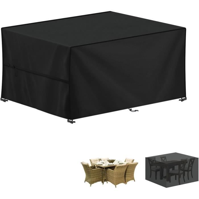 Housse Table Jardin 220x105x75cm Rectangulaire - Bâche Protection Imperméable Salon Jardin Extérieur