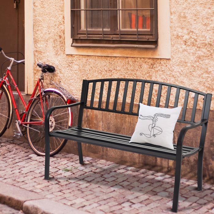 COSTWAY Banc de Jardin Extérieur 3 Personnes en Acier 127x60x87CM Noir Résistant aux Intempéries pour PelouseTerrasseVérandaCour