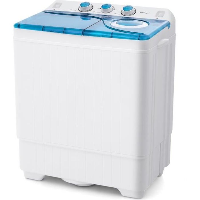 Costway mini machine à laver, 36 x 34 x 51cm, bleu lave-linge  semi-automatique compact et portable, capacité de lavage 2,5kg - Conforama
