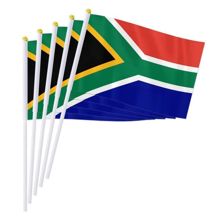 Drapeau De Table Afrique Du Sud Avec Mandela - 21x14 Cm, Hampe 25 Cm, Socle Noir, 100% Polyester - 9