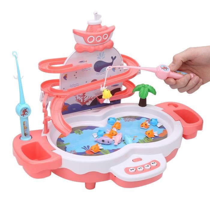 Jeu De Pêche Magnétique Électrique Pour Enfant - 35 Poissons, 2 Cannes - Jouet Éducatif 3 Ans Et Plus - Rose