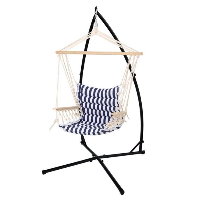 ecd germany chaise suspendue - fauteuil avec 2 accoudoirs en bois et coussin d'assise en coton - chargeable jusqu'à 120 kg