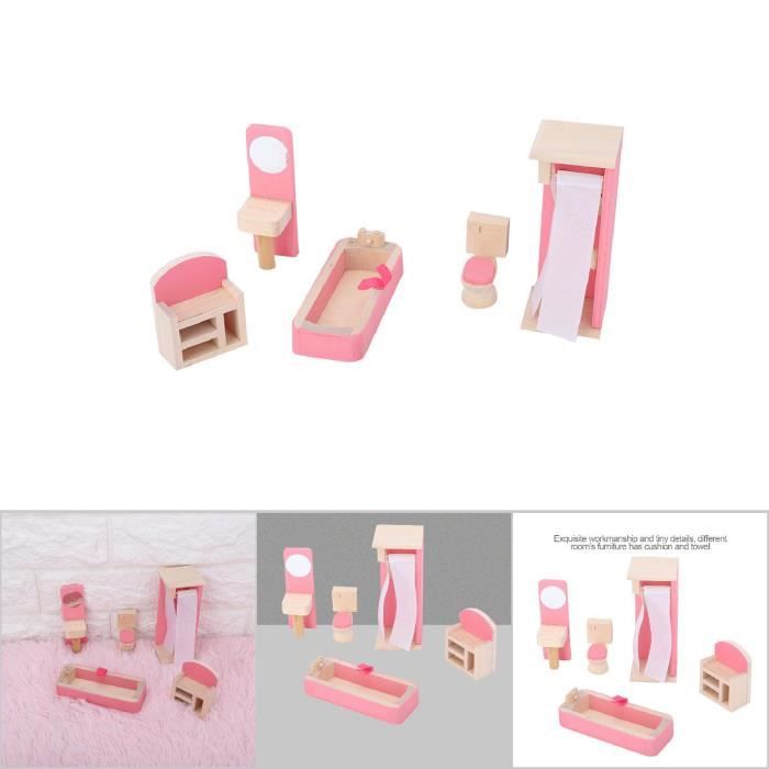 URFEDA 12 Pièces Mini Meubles En Bois Pour Maison De Poupée – Cuisine, Salon, Chambre, Crèche, Salle De Bain – Jeu Éducatif Réaliste