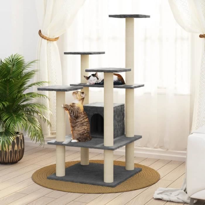 LIUX Arbre à chat avec griffoirs en sisal Gris foncé 110 cm ...