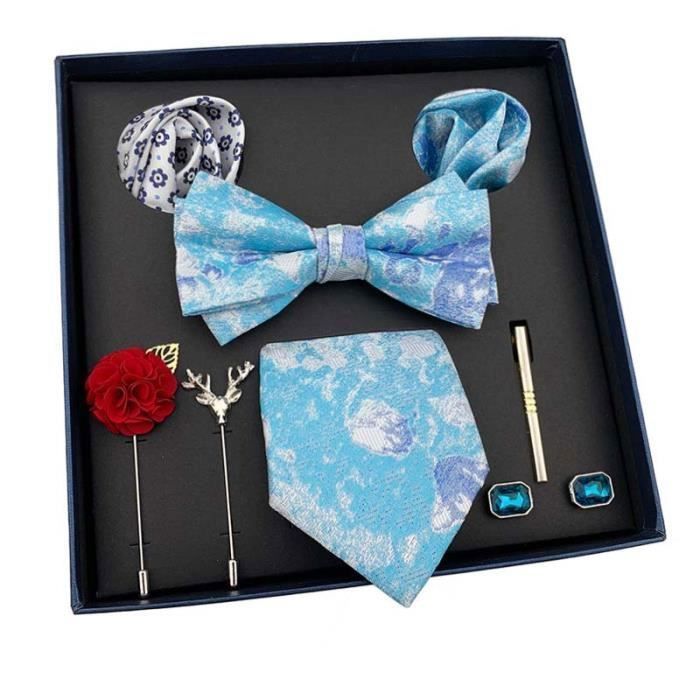 Coffret Cadeau Nœud Papillon Homme - 4 Nœuds Papillons Unis + Boutons De Manchette + Pochettes - Idéal Mariage, Soirée
