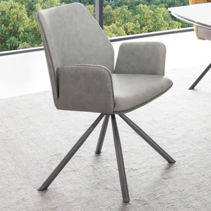chaise de salle à manger pivotante moderne en simili cuir emilio - pu gris