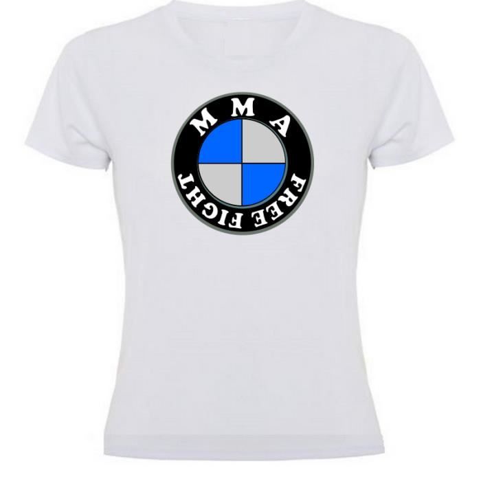 t-shirt femme mma free fight - blanc - logo bmw - manches courtes - tailles s à xxl