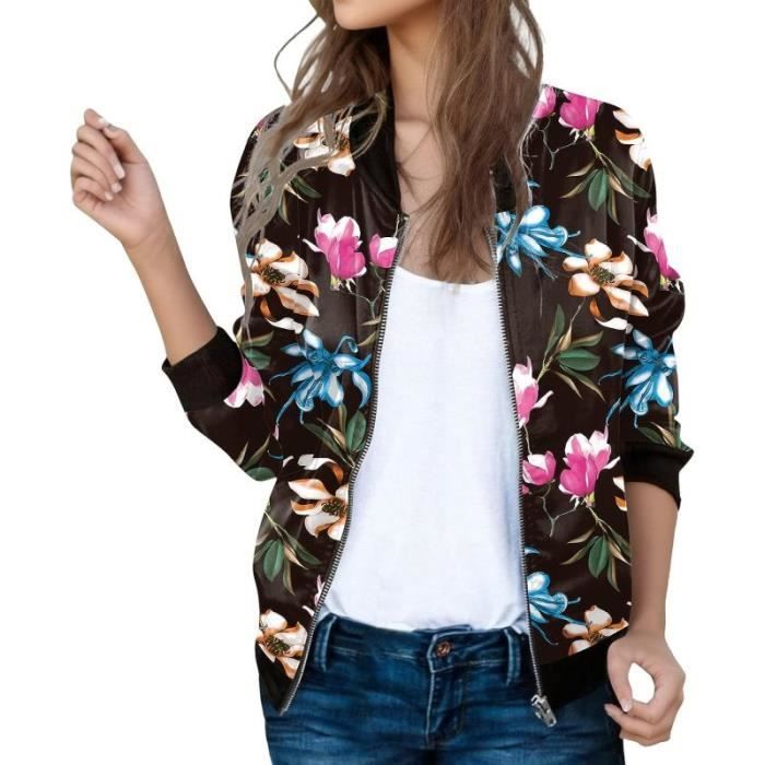 Bomber Femme Automne Hiver - Veste Décontractée Chic Avec Poches - Couleur Unie