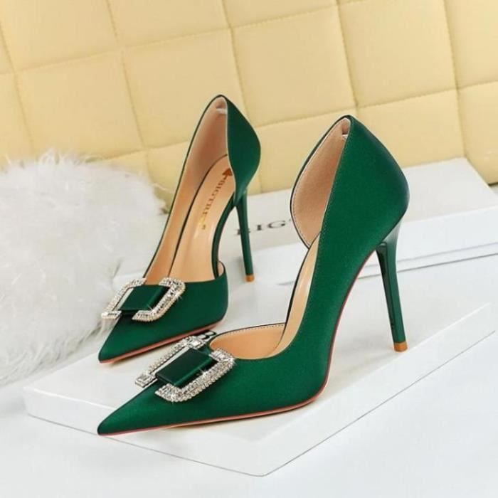 Escarpin Femme WT Slim side creux TaloWT hauts Strass boucle unique Vert