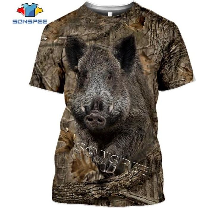 T-shirt bricolage,SONSPEE D'été Décontracté Hommes t-shirts Camo Chasse Animaux Lapin 3D T-shirt Mode Streetwear Pull Femme manches