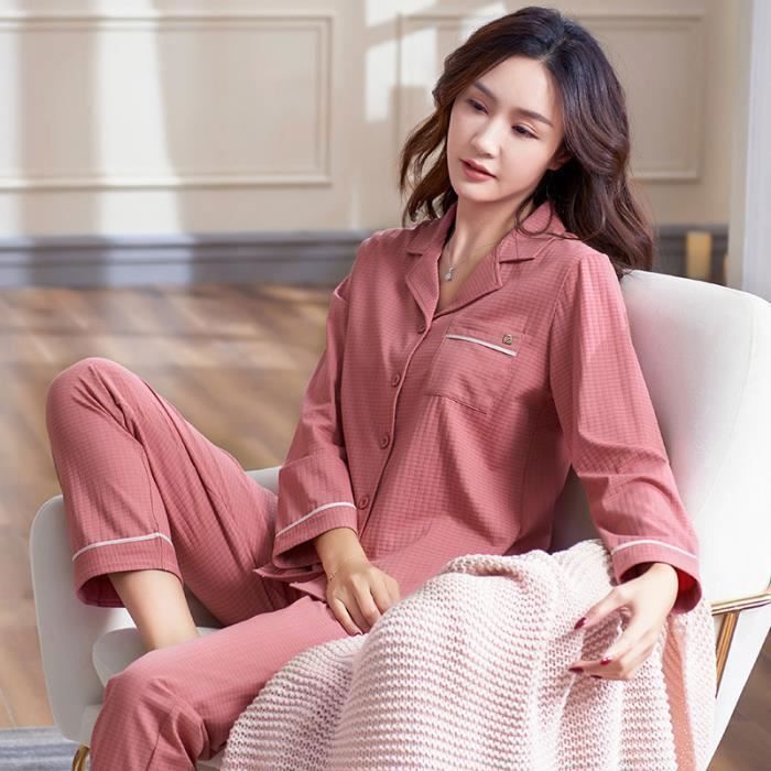 SDCVRE Ensemble Pyjama Femme Pyjamas pour Femmes Printemps Automne Pyjamas  en Soie pour Femmes à Manches Longues Imprimé Lâche Mince Femmes Ensemble  de Vêtements de Nuit Pantalons Longs Home Wear,z : 