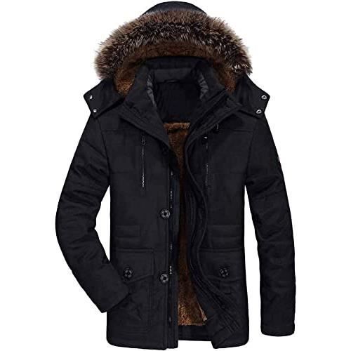 Manteau Homme Hiver Parka Chaud Fourrure, Capuche Veste avec