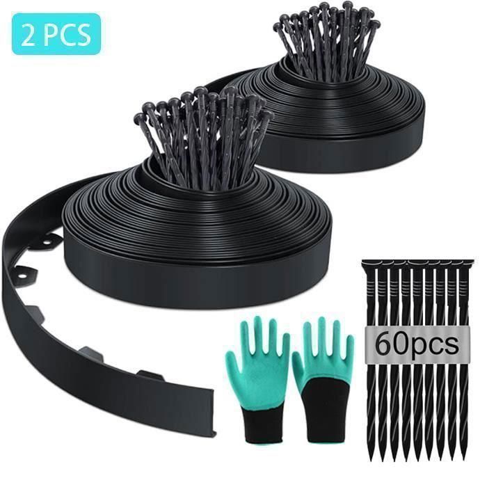 Bordure de Jardin Flexible 20 mètres avec 60 Piquets dancrage Livré avec 1 Jeu de Gants Bordure de Jardin Plastique