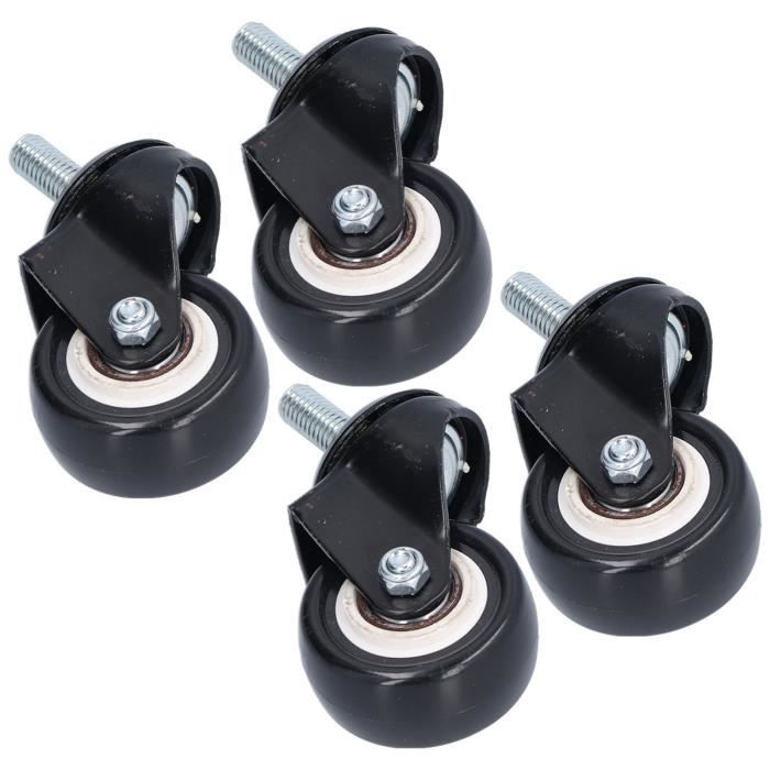 Lot De 4 Roulettes Meubles 40 Mm Polyuréthane - Tige Filetée M8/M10 25 Mm, Pivotantes 360°, Silencieuses & Robustes - Charge 150 Kg - Noir