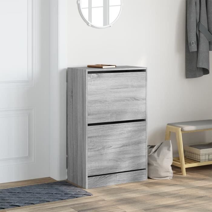 Armoire à chaussures - OMABETA - CWT12015 - sonoma gris - 60x34x96 5cm - 2 tiroirs