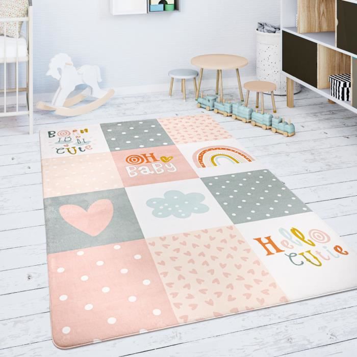Paco Home Tapis pour Enfant Tapis Chambre Enfant Étoile Lune Et Carreaux, Dimension:180x280 cm, Couleur:Turquoise